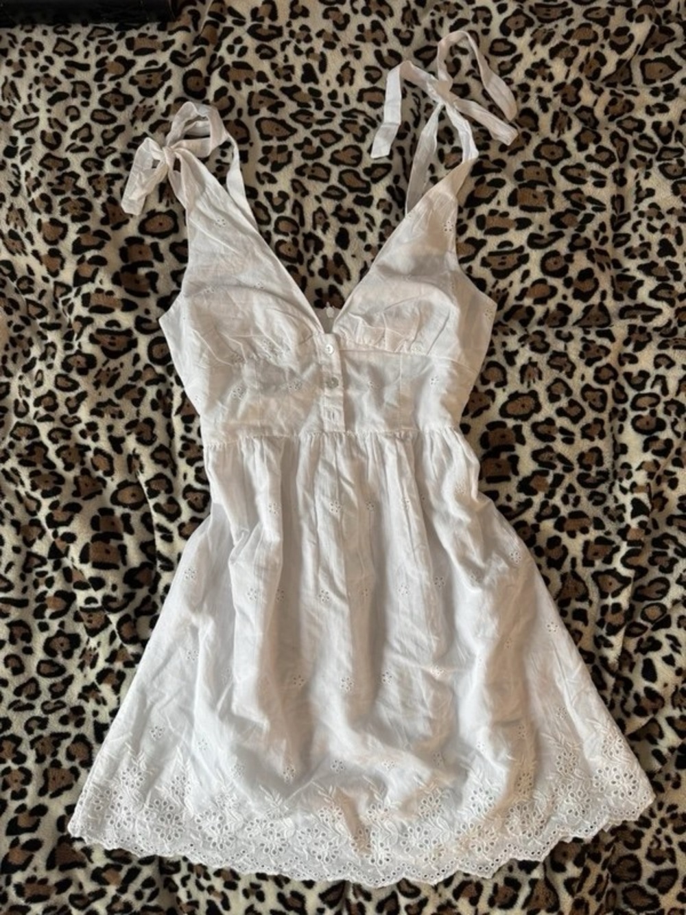 White Eyelet Tie-Shoulder Midi Dress